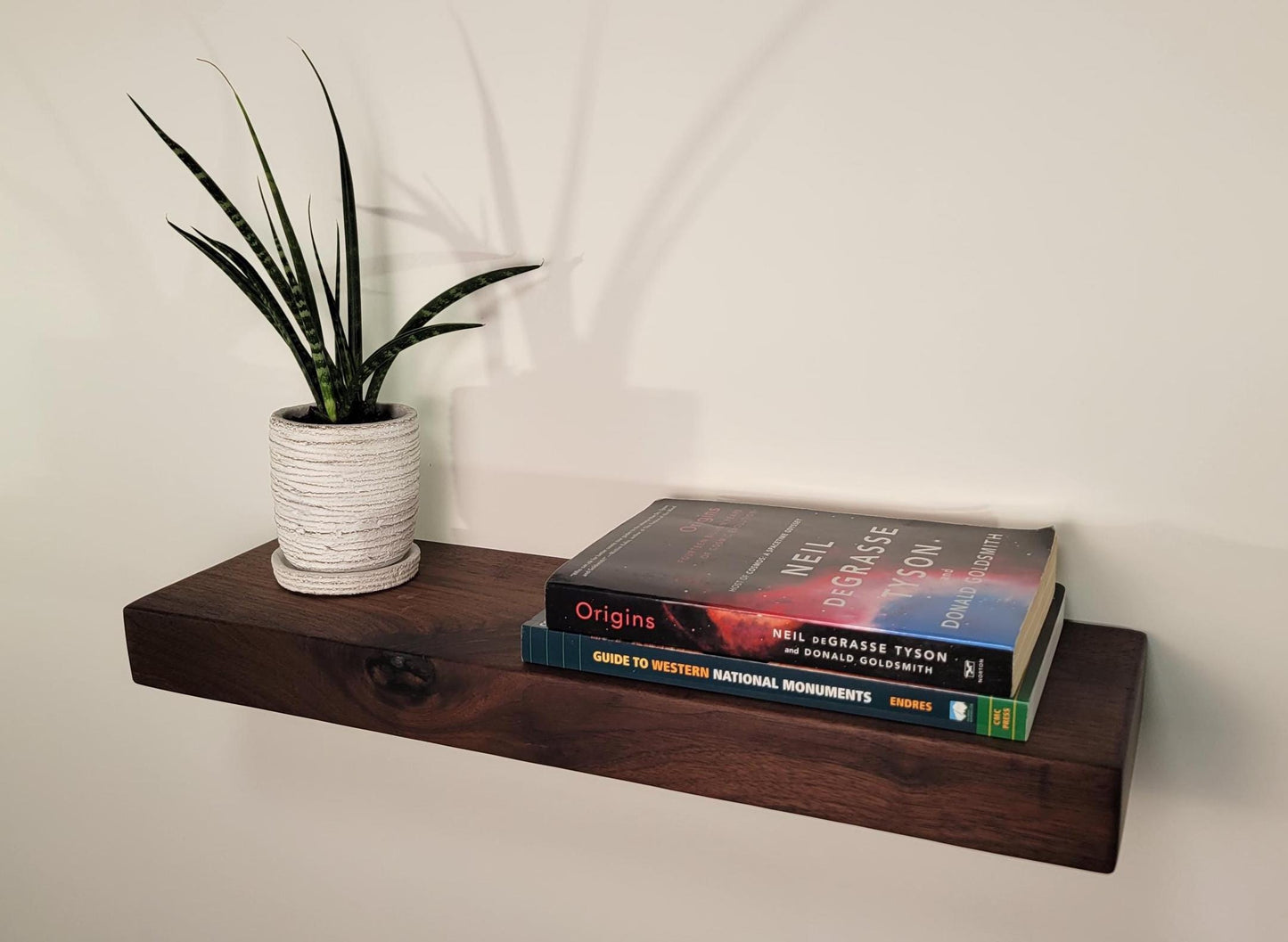 Walnut Floating Shelf,  Mid Century Modern Minimalist American Hardwood, Hidden Bracket, 1.75" Thick