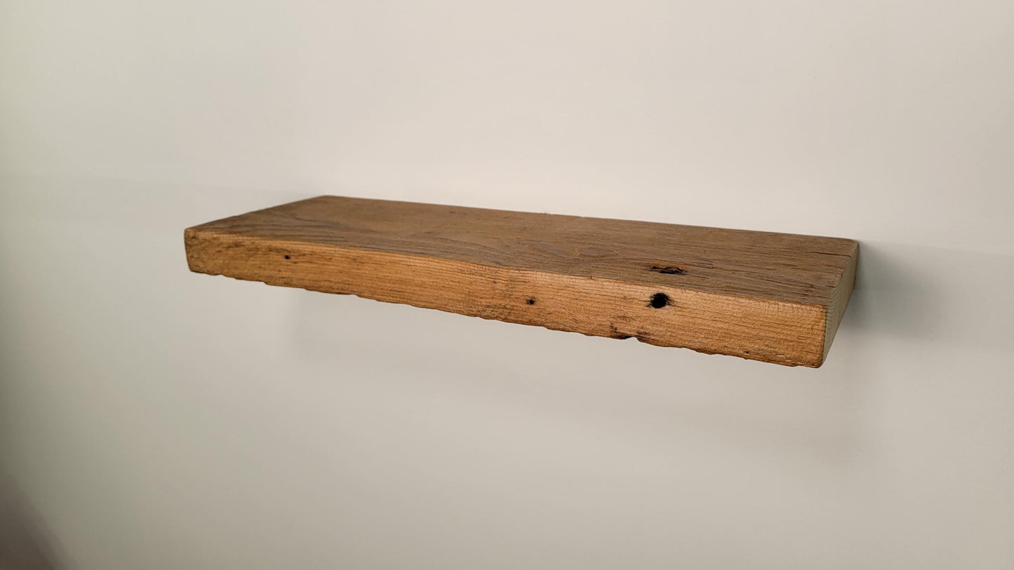 Reclaimed Rustic Wood Floating Shelf, Modern Natural Sustainable American Hardwood, Hidden Bracket, 1.5" Thick