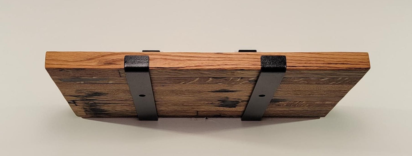 Reclaimed Oak Shelves, Mid Century Modern American Hardwood, with Brackets, Recycled Cargo Trailer Flooring