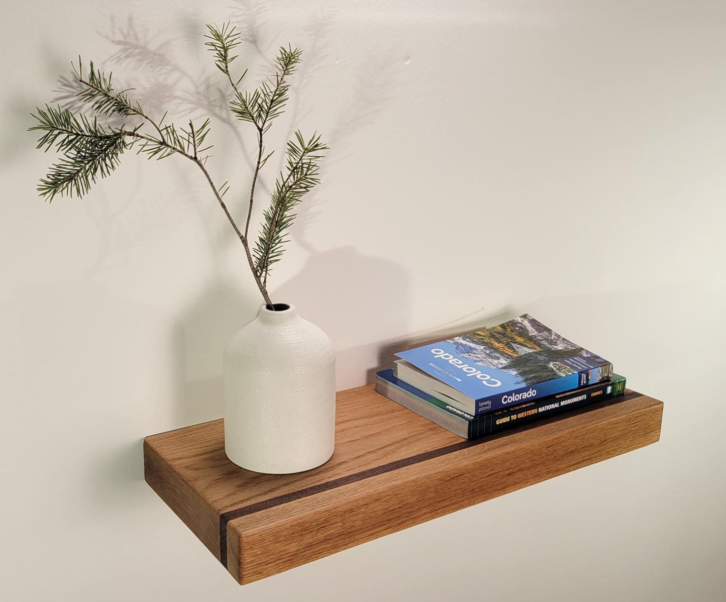 White Oak, Walnut Floating Shelf, Mid Century Modern Hardwood, Hidden Bracket (1.75" Thick)