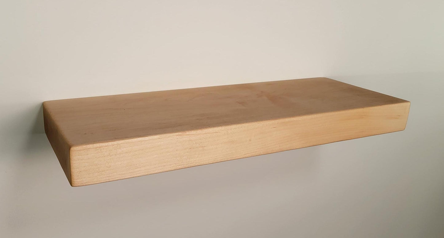 Maple Floating Shelf, Mid Century Modern Minimalist Sustainable American Hardwood, Hidden Bracket, 1.75" Thick