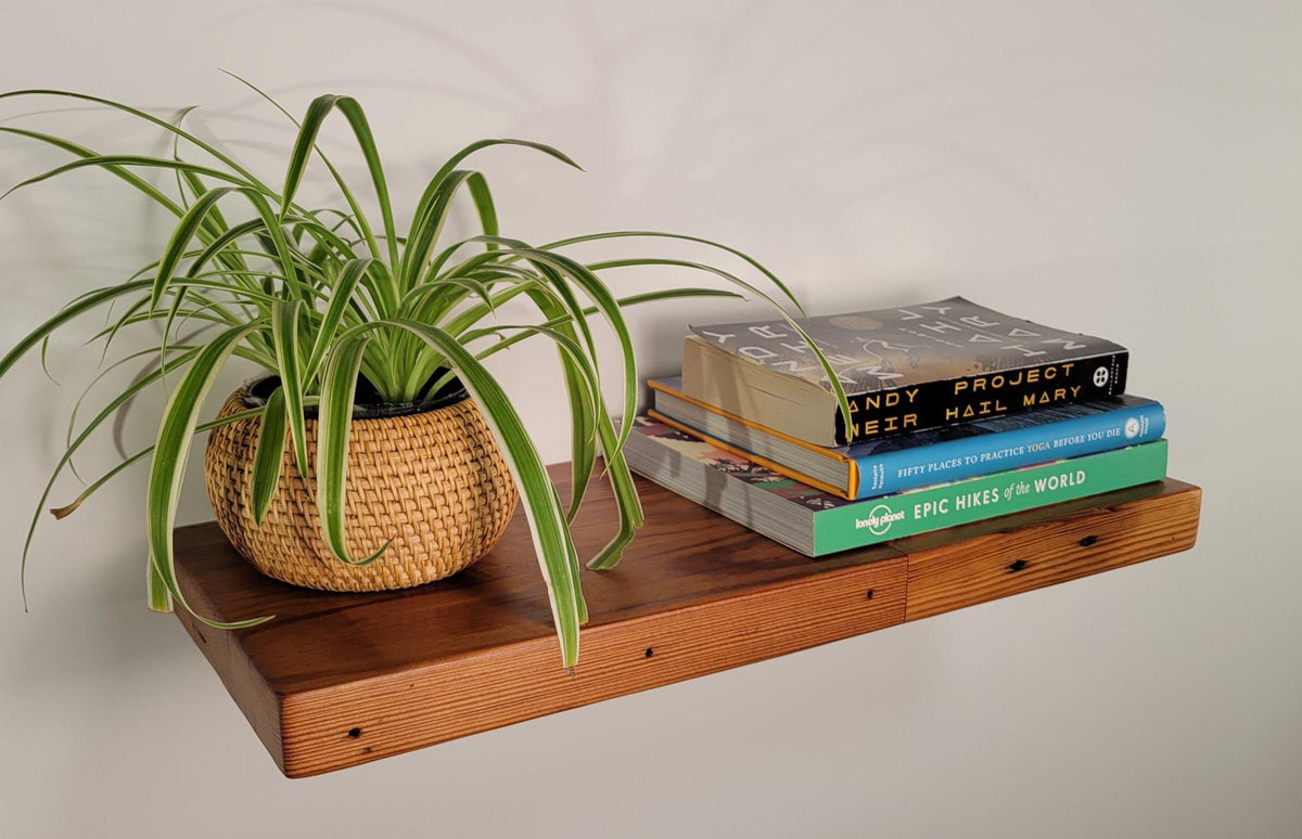 Reclaimed Floating Shelves, Plank Wood, Mid Century Modern Minimalist Sustainable,  Hidden Bracket, 1.4" Thick