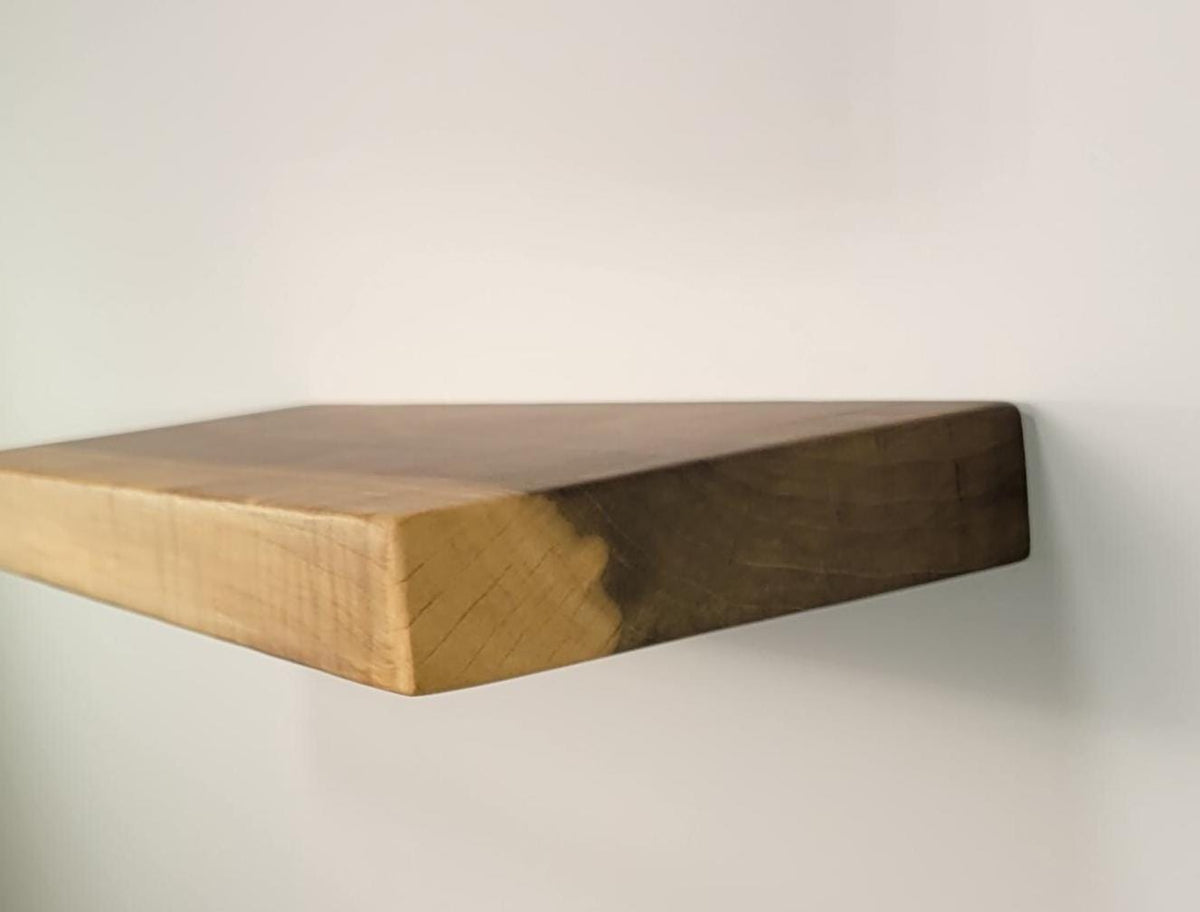 Poplar Floating Shelf, Mid Century Modern Minimalist Sustainable American Hardwood, Hidden Bracket, 1.75" Thick