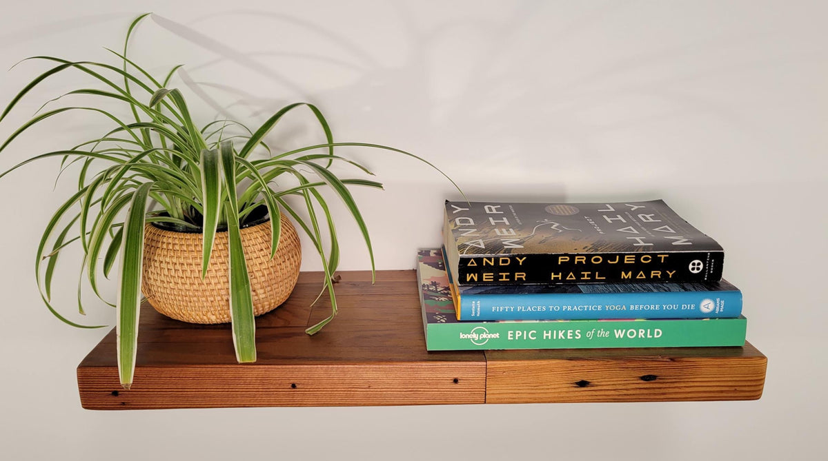 Reclaimed Floating Shelves, Plank Wood, Mid Century Modern Minimalist Sustainable,  Hidden Bracket, 1.4" Thick