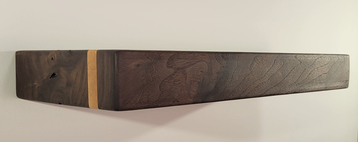 Walnut Floating Shelf with Maple, Minimalist Mid Century Modern Hardwood, Hidden Bracket, 1.75" Thick