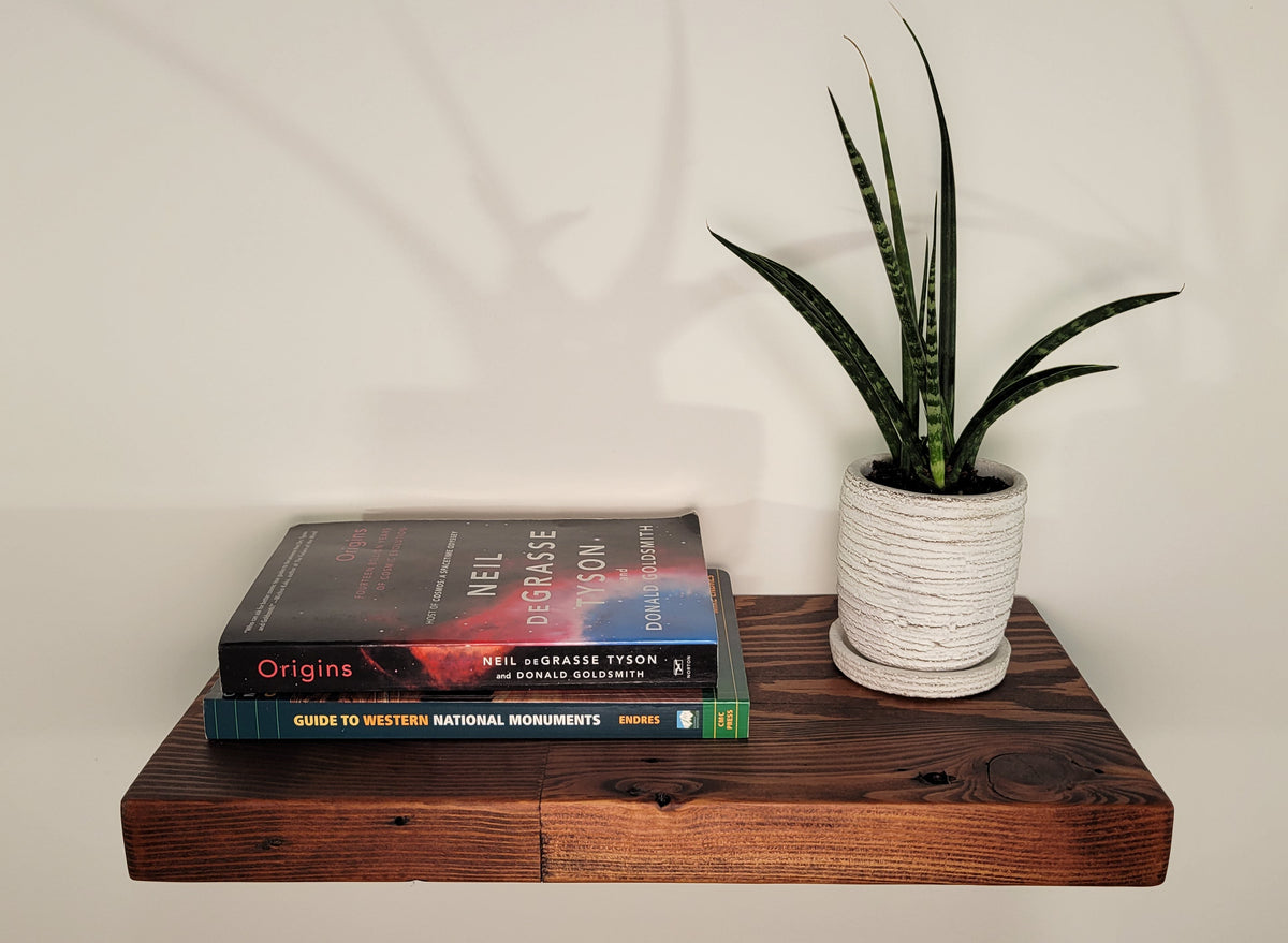 Reclaimed Floating Shelves, Plank Wood, Mid Century Modern Minimalist Sustainable,  Hidden Bracket, 1.4" Thick