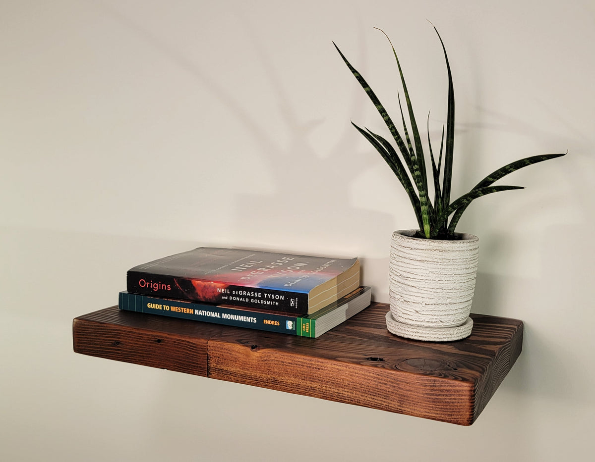 Reclaimed Floating Shelves, Plank Wood, Mid Century Modern Minimalist Sustainable,  Hidden Bracket, 1.4" Thick