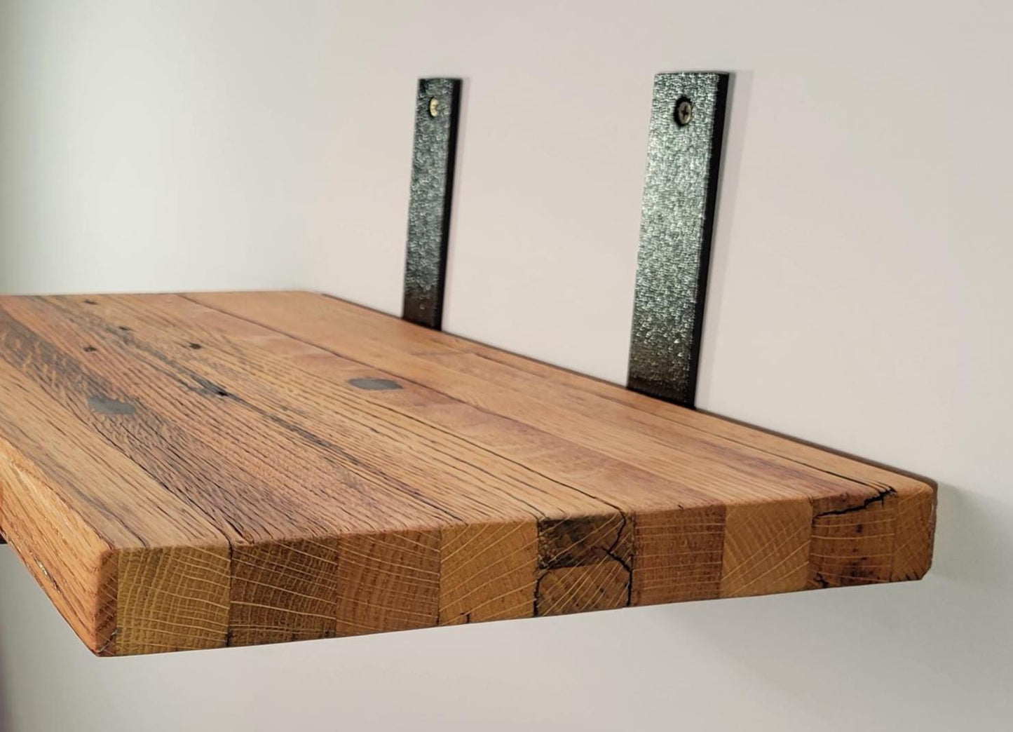 Reclaimed Oak Shelves, Mid Century Modern American Hardwood, with Brackets, Recycled Cargo Trailer Flooring