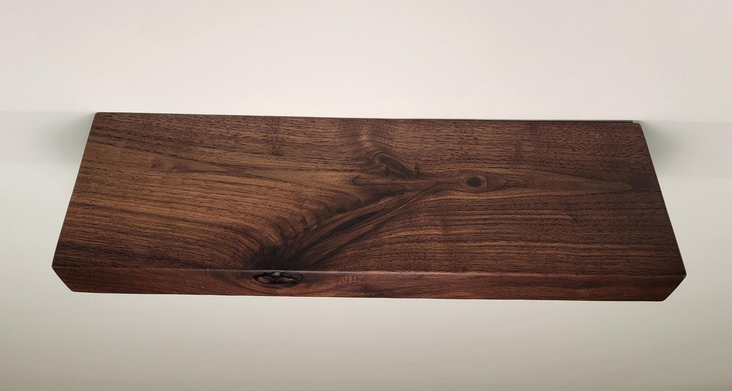 Walnut Floating Shelf,  Mid Century Modern Minimalist American Hardwood, Hidden Bracket, 1.75" Thick