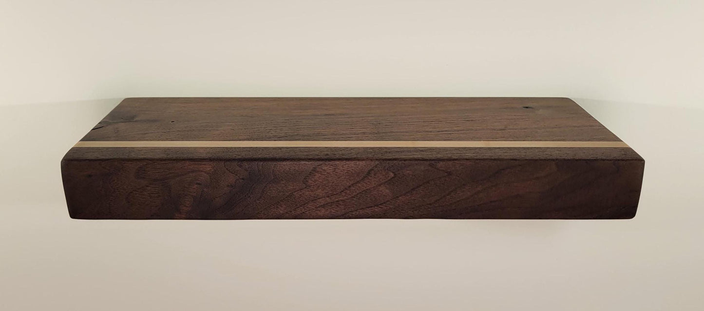 Walnut Floating Shelf with Maple, Minimalist Mid Century Modern Hardwood, Hidden Bracket, 1.75" Thick