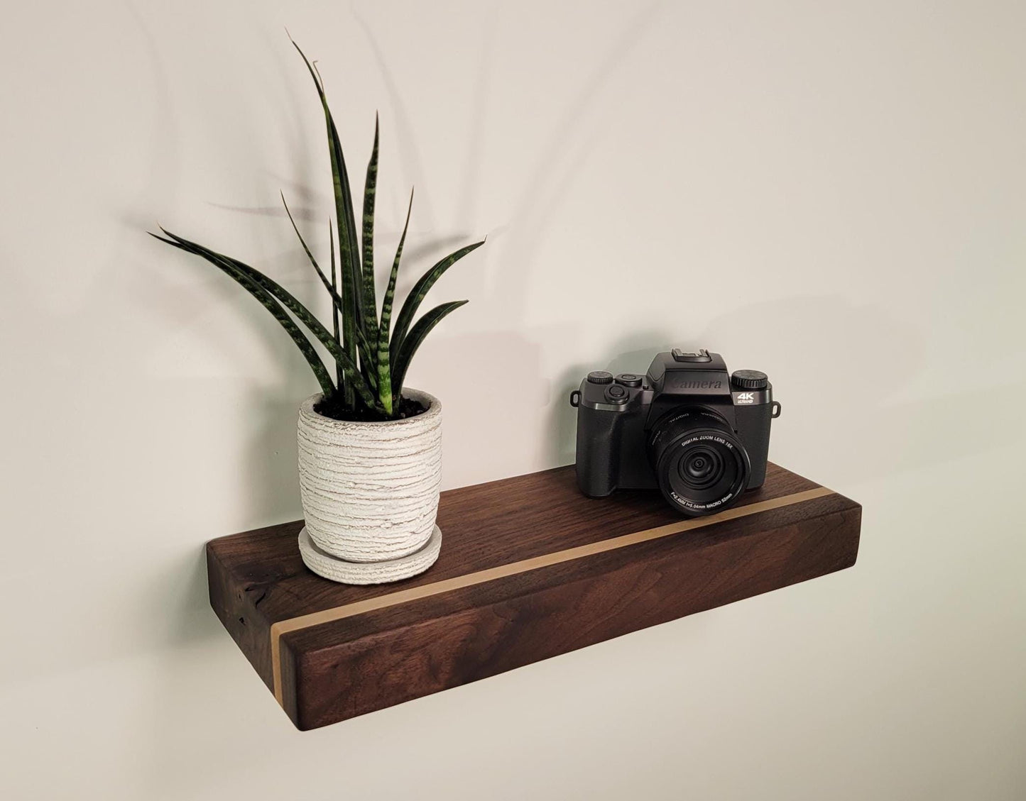 Walnut Floating Shelf with Maple, Minimalist Mid Century Modern Hardwood, Hidden Bracket, 1.75" Thick