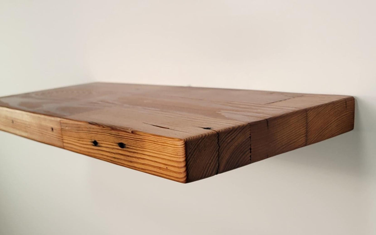 Reclaimed Floating Shelves, Plank Wood, Mid Century Modern Minimalist Sustainable,  Hidden Bracket, 1.4" Thick