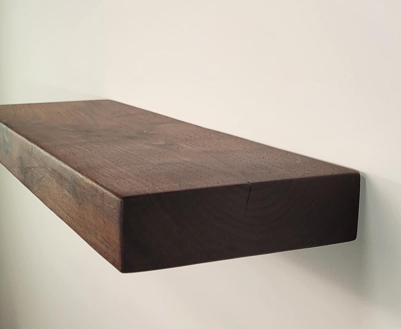 Walnut Floating Shelf,  Mid Century Modern Minimalist American Hardwood, Hidden Bracket, 1.75" Thick