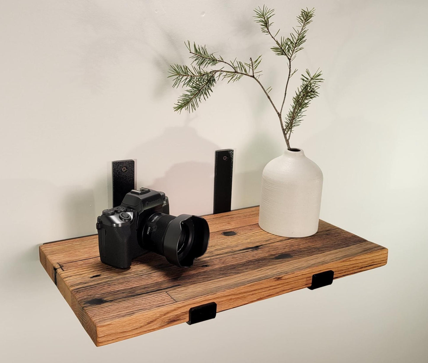 Reclaimed Oak Shelves, Mid Century Modern American Hardwood, with Brackets, Recycled Cargo Trailer Flooring