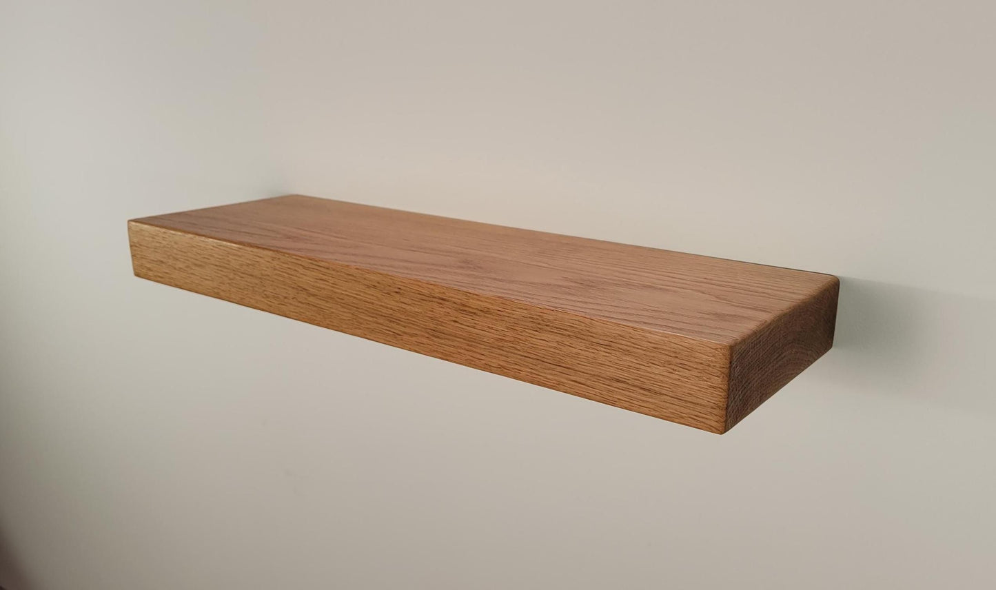 White Oak Floating Shelf, Mid Century Modern Minimalist American Hardwood, Hidden Bracket, 1.75" Thick