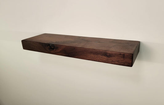 Walnut Floating Shelf,  Mid Century Modern Minimalist American Hardwood, Hidden Bracket, 1.75" Thick
