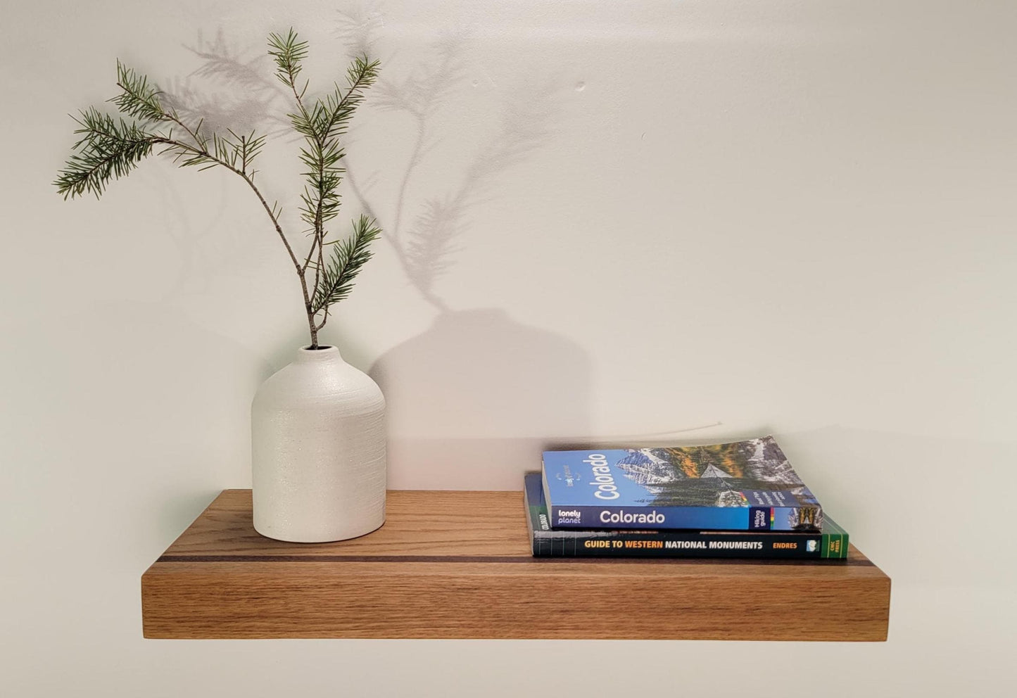 White Oak, Walnut Floating Shelf, Mid Century Modern Hardwood, Hidden Bracket (1.75" Thick)