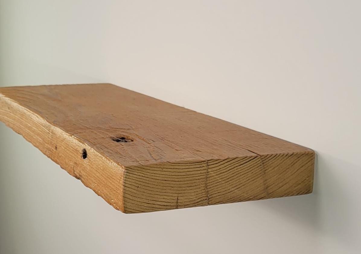 Reclaimed Rustic Wood Floating Shelf, Modern Natural Sustainable American Hardwood, Hidden Bracket, 1.5" Thick