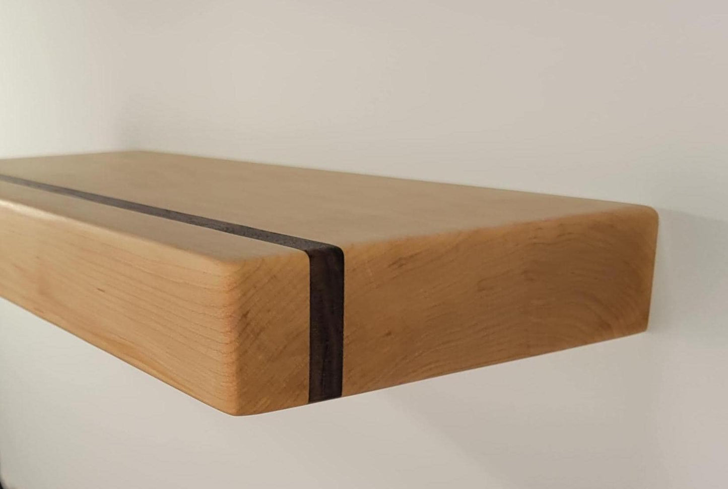 Maple Floating Shelf with Walnut, Minimalist Mid Century Modern Hardwood, Hidden Bracket, 1.75" Thick
