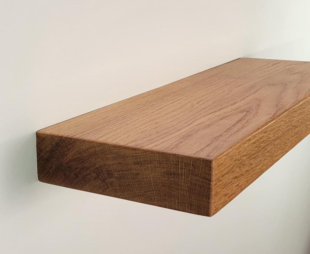 White Oak Floating Shelf, Mid Century Modern Minimalist American Hardwood, Hidden Bracket, 1.75" Thick