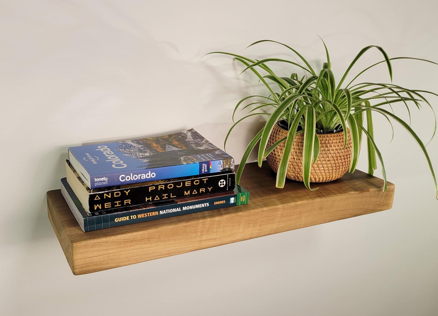 Poplar Floating Shelf, Mid Century Modern Minimalist Sustainable American Hardwood, Hidden Bracket, 1.75" Thick