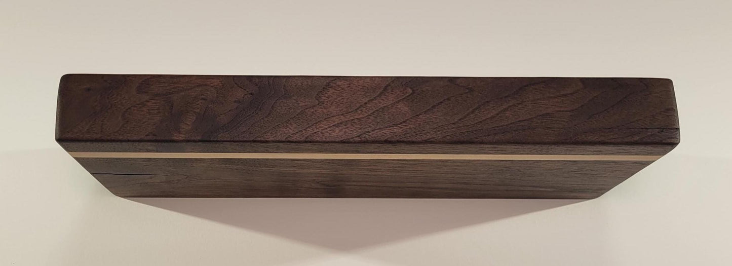 Walnut Floating Shelf with Maple, Minimalist Mid Century Modern Hardwood, Hidden Bracket, 1.75" Thick