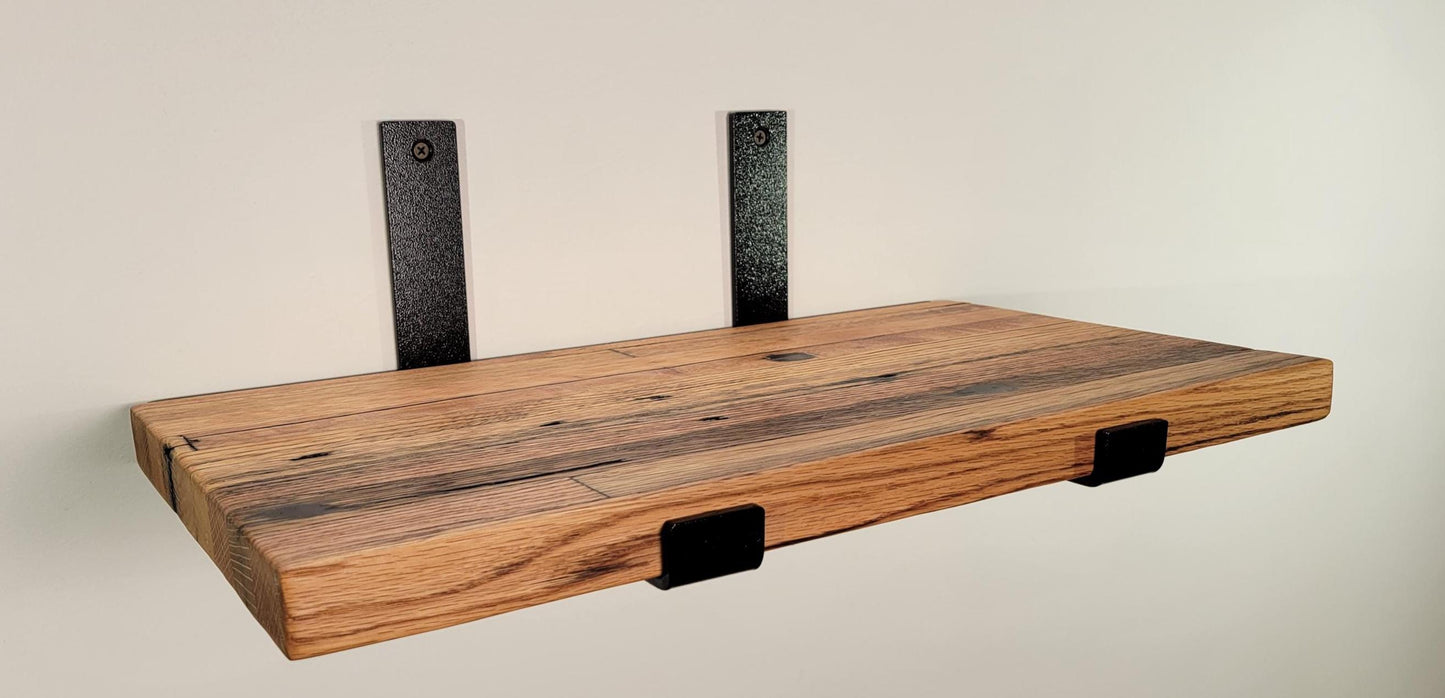 Reclaimed Oak Shelves, Mid Century Modern American Hardwood, with Brackets, Recycled Cargo Trailer Flooring