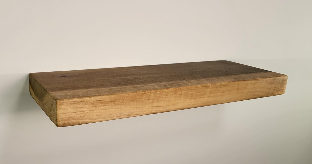 Poplar Floating Shelf, Mid Century Modern Minimalist Sustainable American Hardwood, Hidden Bracket, 1.75" Thick