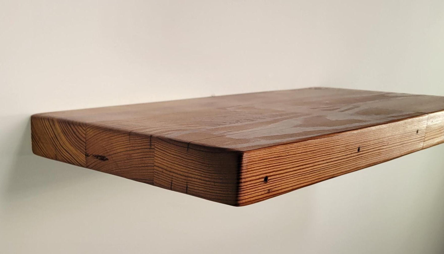 Reclaimed Floating Shelves, Plank Wood, Mid Century Modern Minimalist Sustainable,  Hidden Bracket, 1.4" Thick