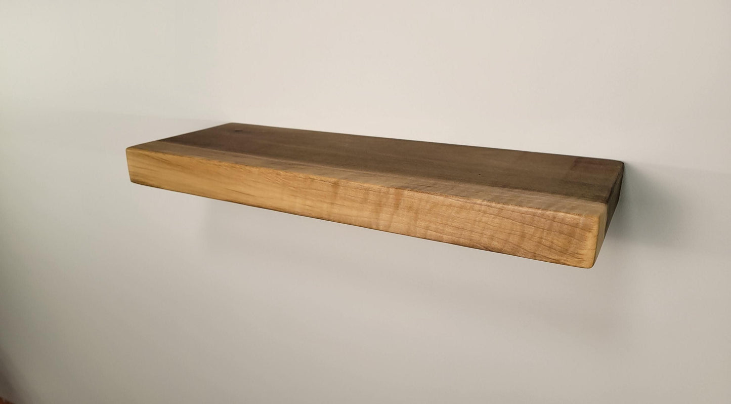 Poplar Floating Shelf, Mid Century Modern Minimalist Sustainable American Hardwood, Hidden Bracket, 1.75" Thick