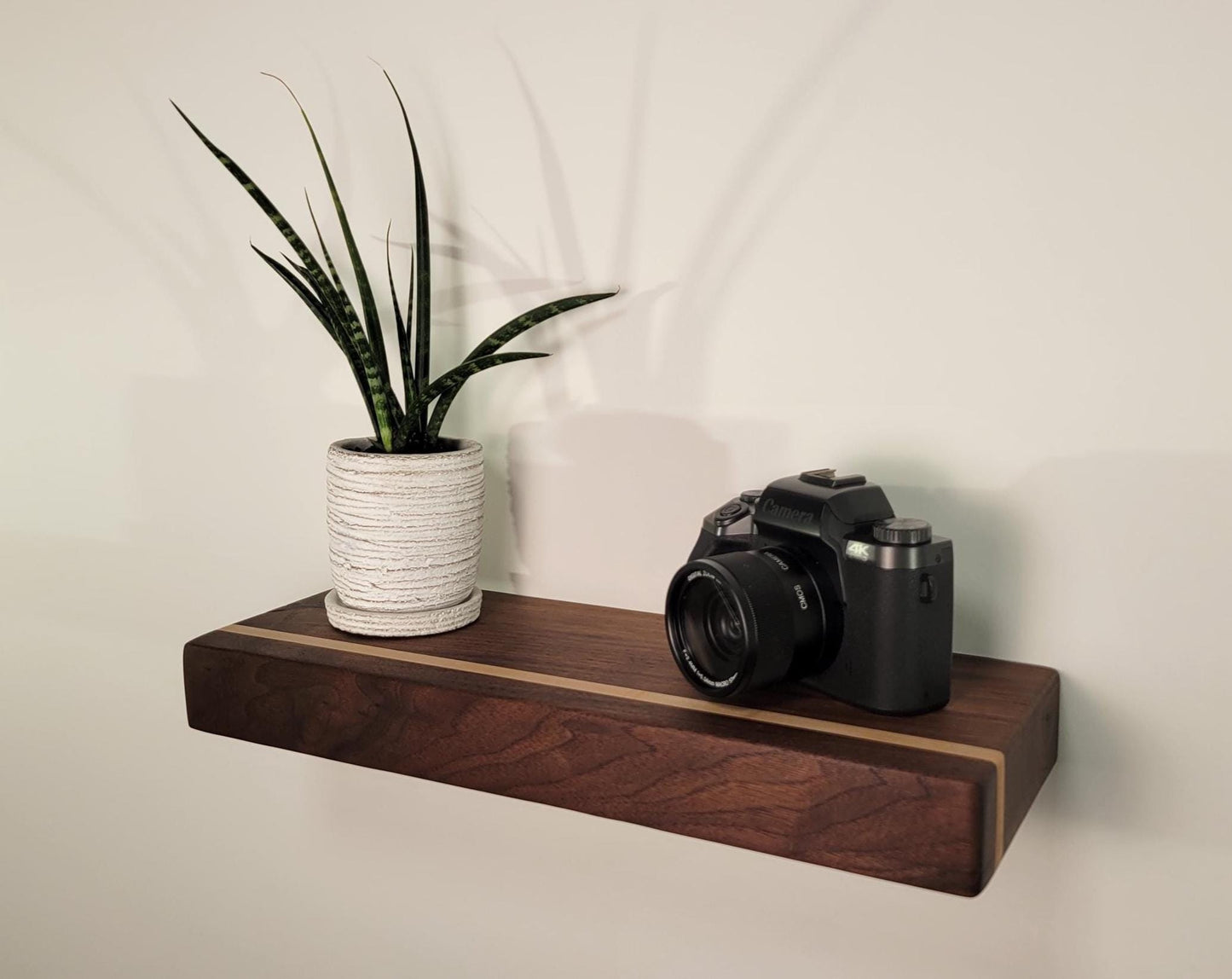 Walnut Floating Shelf with Maple, Minimalist Mid Century Modern Hardwood, Hidden Bracket, 1.75" Thick