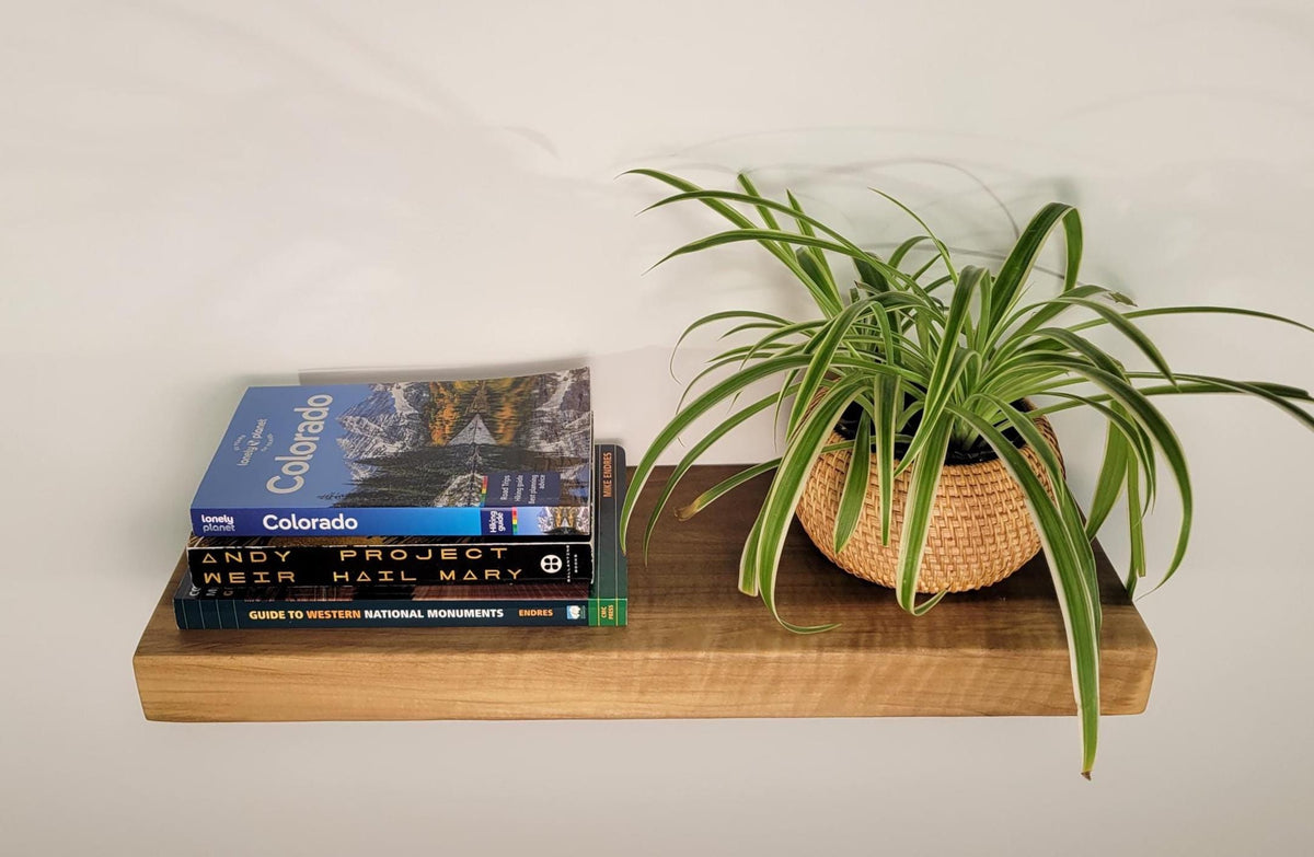 Poplar Floating Shelf, Mid Century Modern Minimalist Sustainable American Hardwood, Hidden Bracket, 1.75" Thick