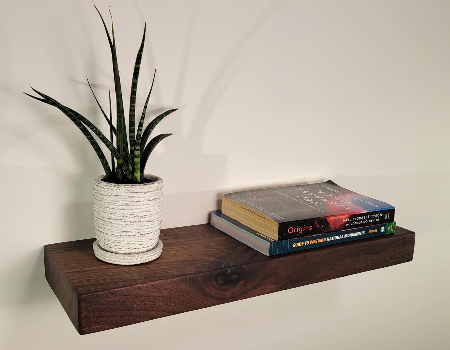 Walnut Floating Shelf,  Mid Century Modern Minimalist American Hardwood, Hidden Bracket, 1.75" Thick