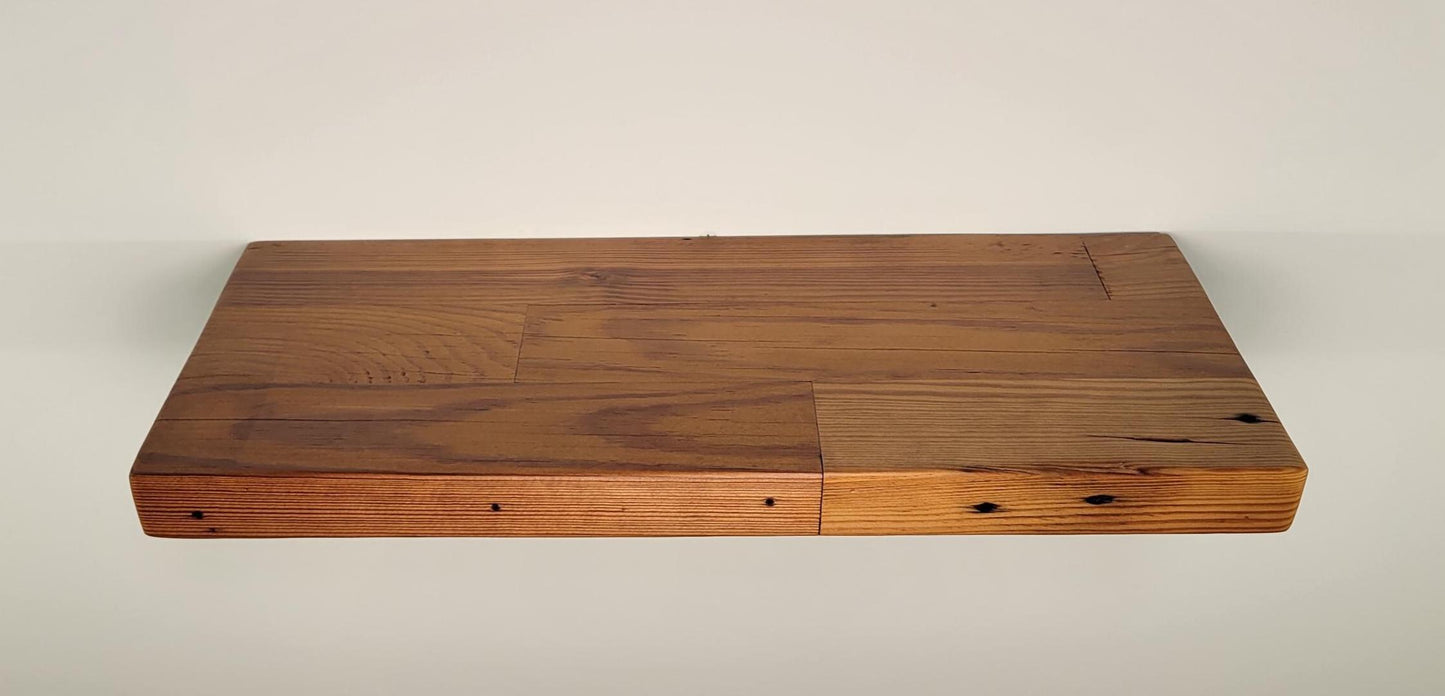 Reclaimed Floating Shelves, Plank Wood, Mid Century Modern Minimalist Sustainable,  Hidden Bracket, 1.4" Thick