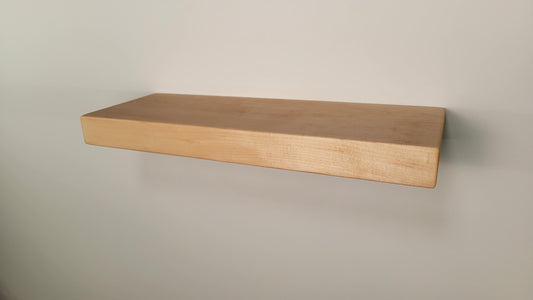 Maple Floating Shelf, Mid Century Modern Minimalist Sustainable American Hardwood, Hidden Bracket, 1.75" Thick