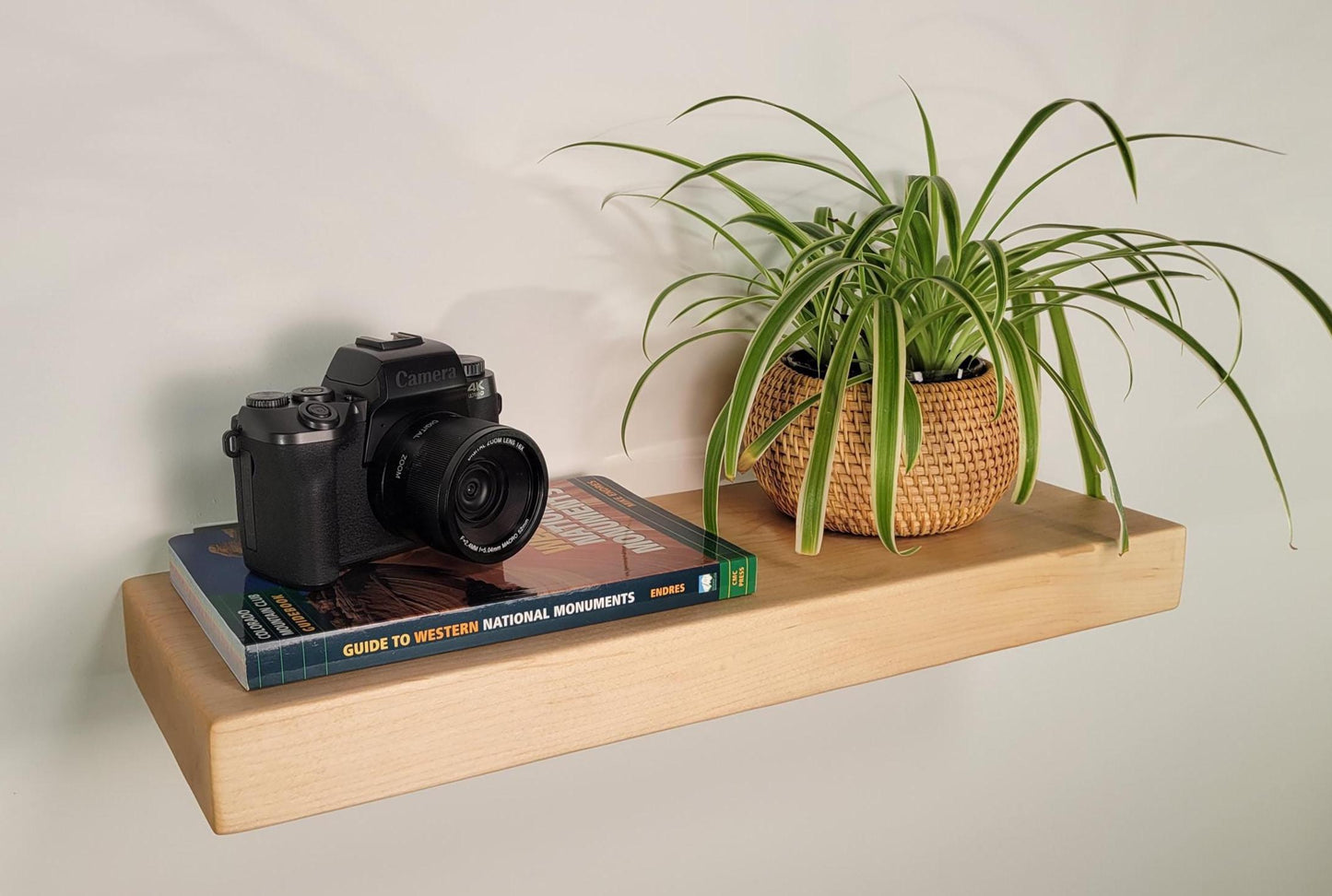 Maple Floating Shelf, Mid Century Modern Minimalist Sustainable American Hardwood, Hidden Bracket, 1.75" Thick
