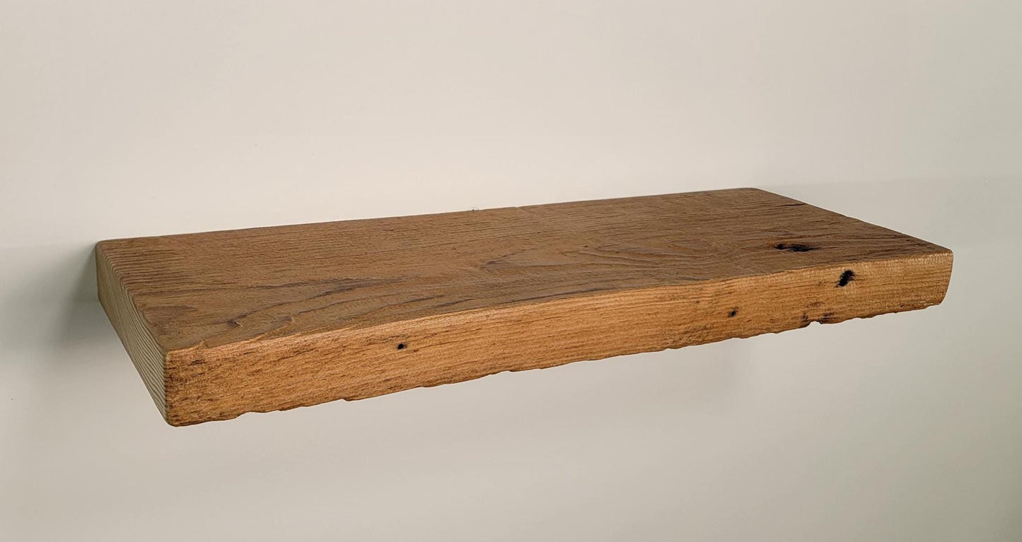 Reclaimed Rustic Wood Floating Shelf, Modern Natural Sustainable American Hardwood, Hidden Bracket, 1.5" Thick