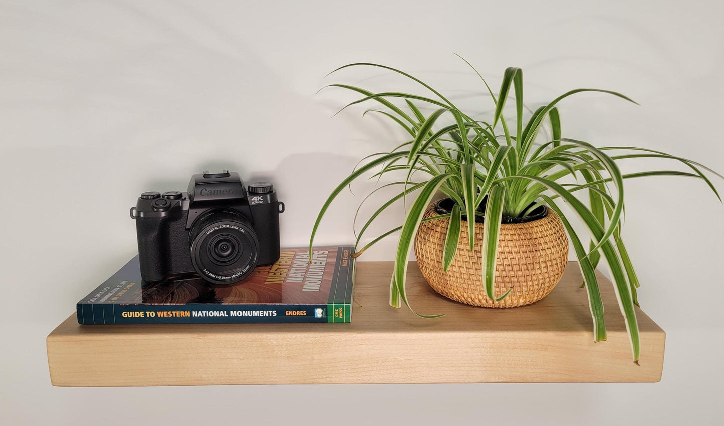 Maple Floating Shelf, Mid Century Modern Minimalist Sustainable American Hardwood, Hidden Bracket, 1.75" Thick