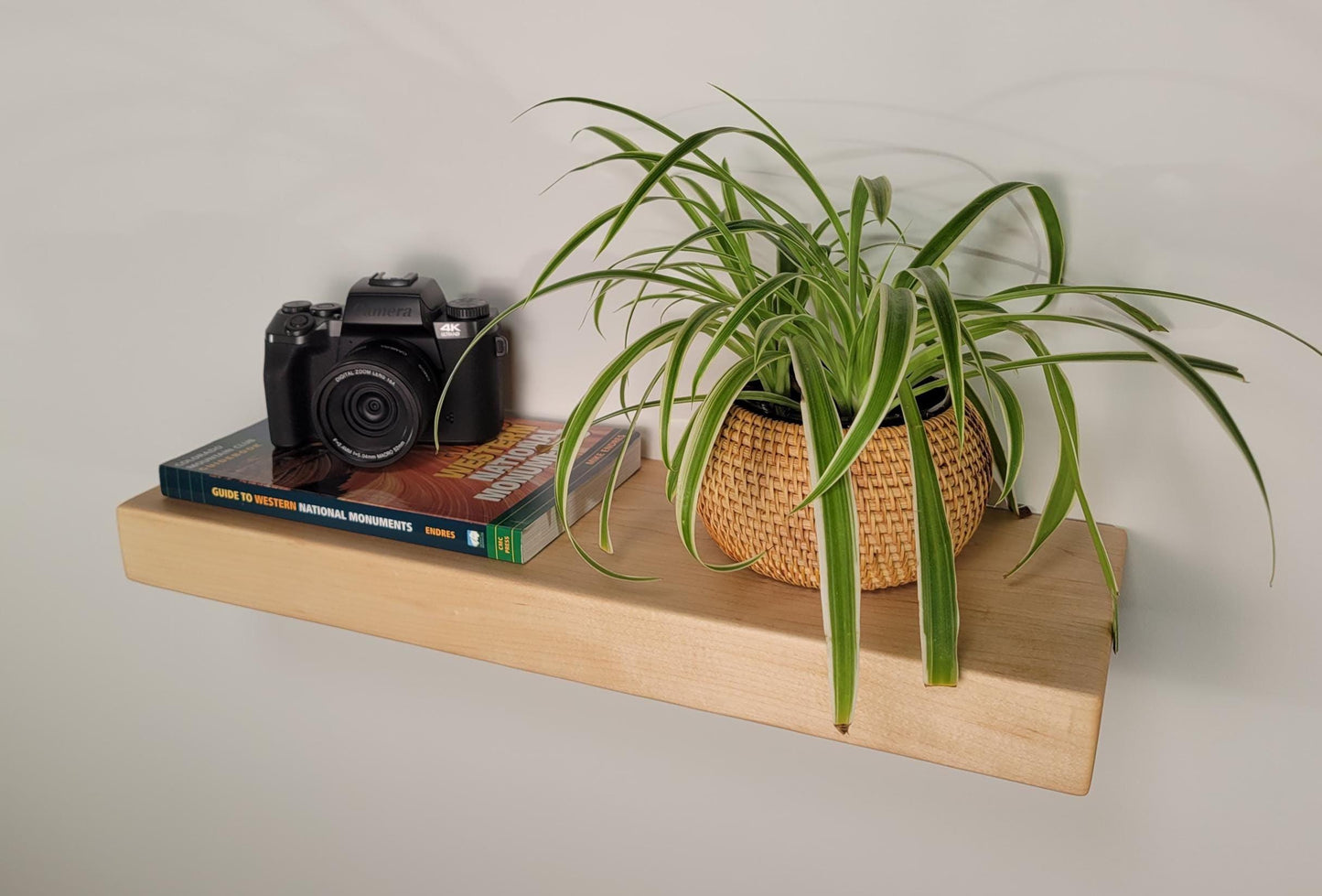 Maple Floating Shelf, Mid Century Modern Minimalist Sustainable American Hardwood, Hidden Bracket, 1.75" Thick