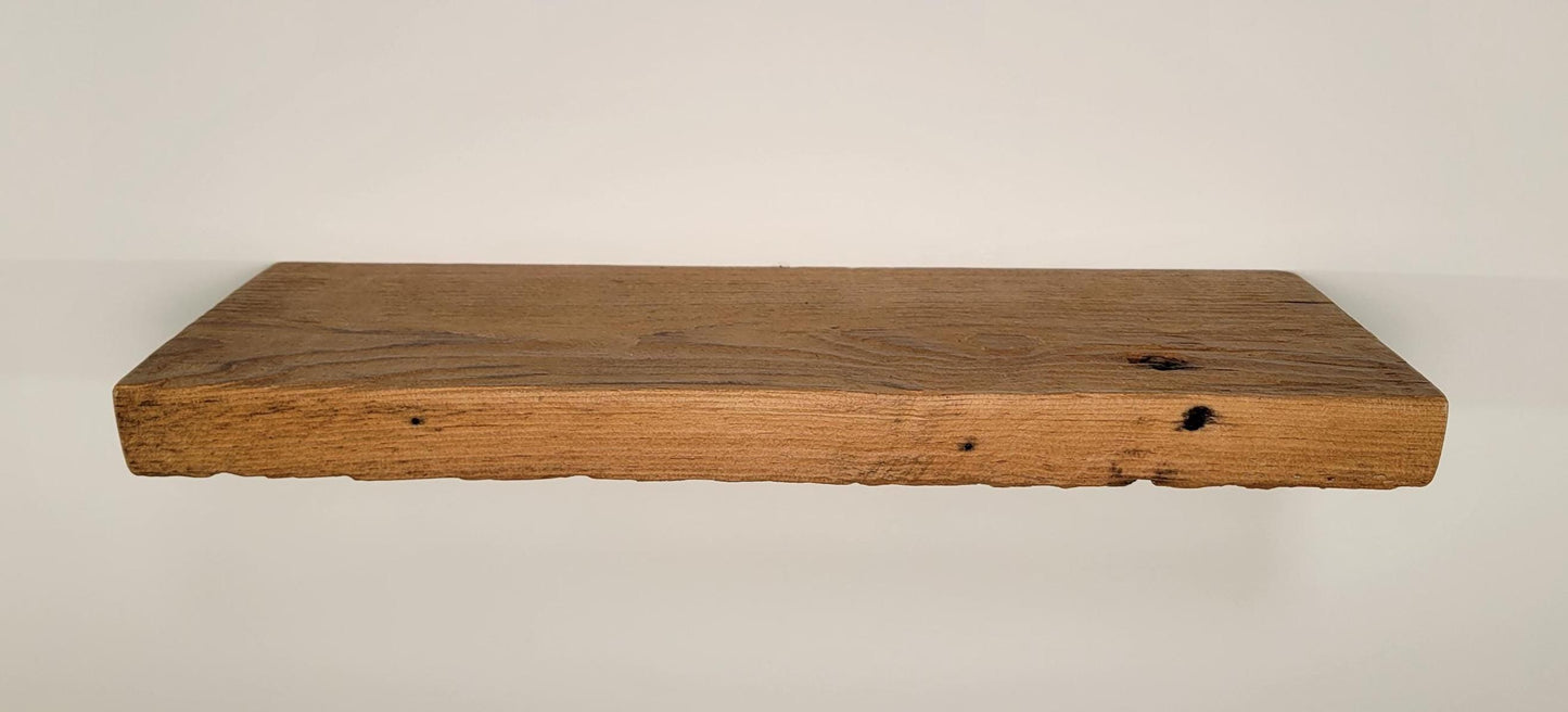 Reclaimed Rustic Wood Floating Shelf, Modern Natural Sustainable American Hardwood, Hidden Bracket, 1.5" Thick