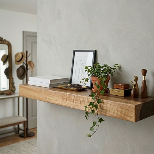 Poplar Floating Shelf, Mid Century Modern Minimalist Sustainable American Hardwood, Hidden Bracket, 1.75" Thick