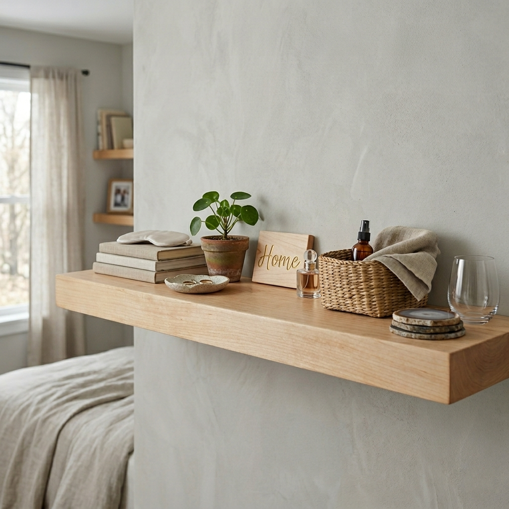 Maple Floating Shelf, Mid Century Modern Minimalist Sustainable American Hardwood, Hidden Bracket, 1.75" Thick