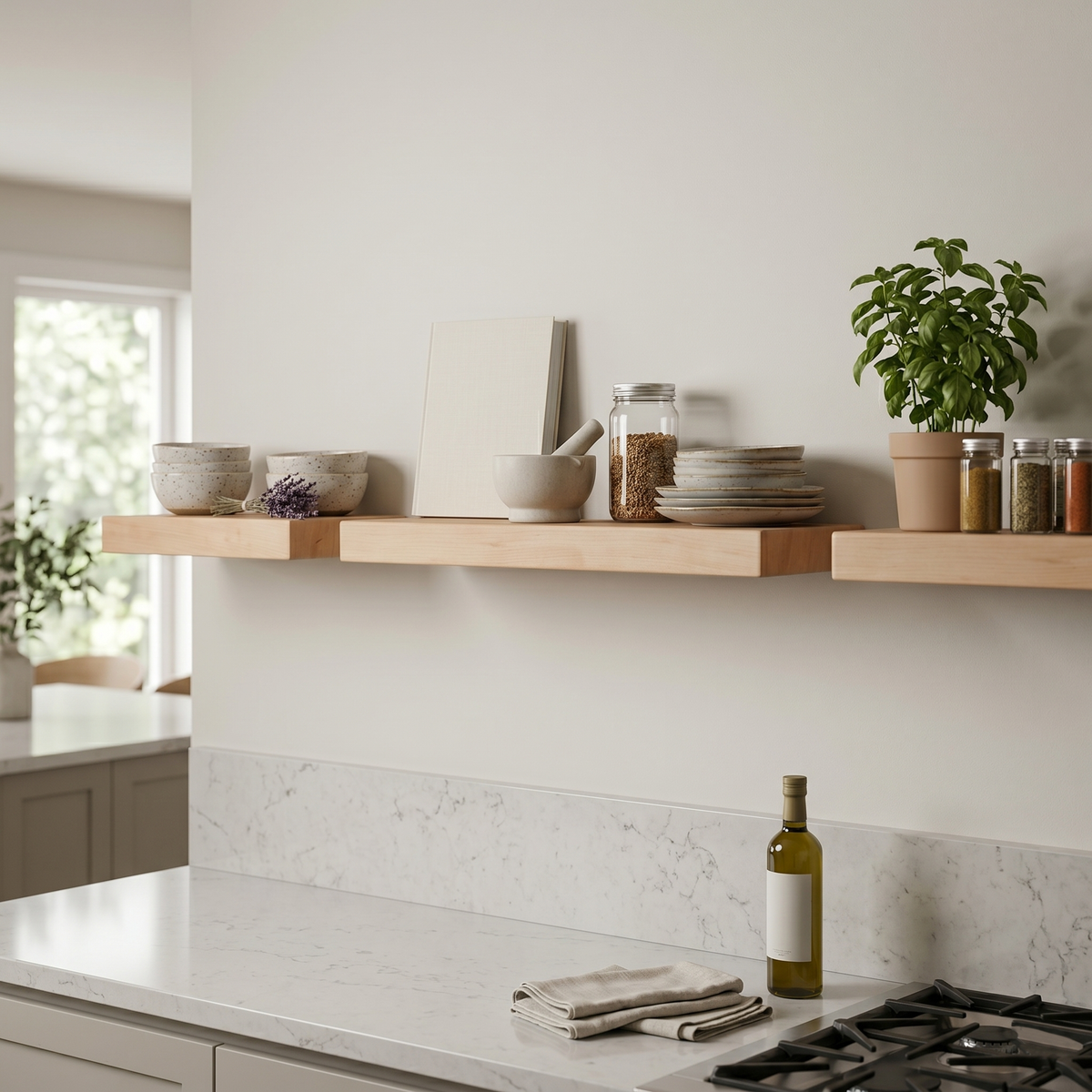Maple Floating Shelf, Mid Century Modern Minimalist Sustainable American Hardwood, Hidden Bracket, 1.75" Thick