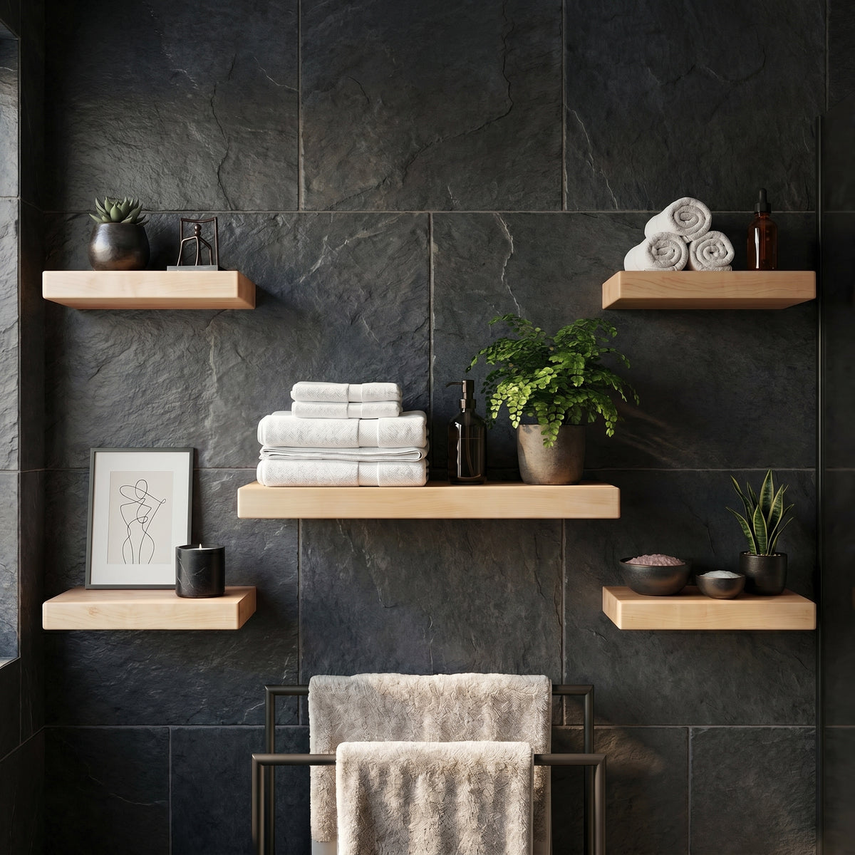 Maple Floating Shelf, Mid Century Modern Minimalist Sustainable American Hardwood, Hidden Bracket, 1.75" Thick