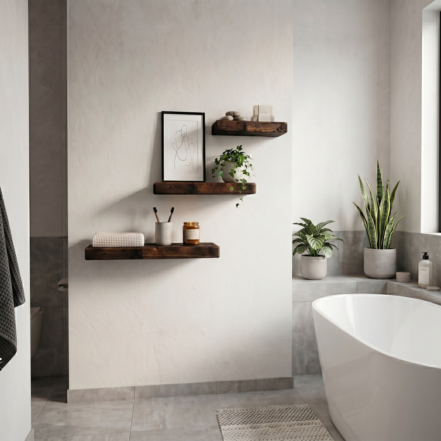 Reclaimed Floating Shelves, Plank Wood, Mid Century Modern Minimalist Sustainable,  Hidden Bracket, 1.4" Thick