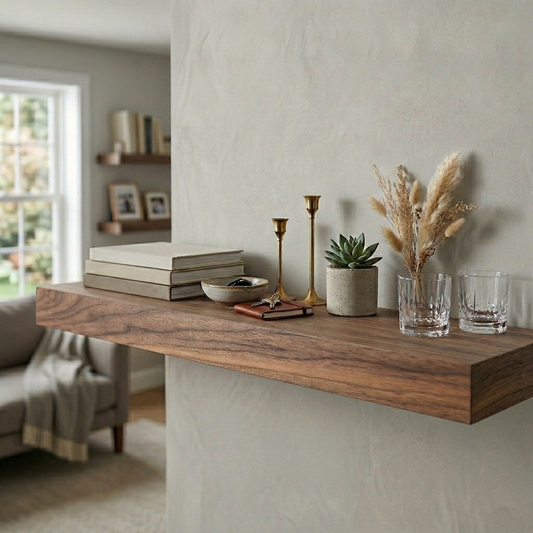 Walnut Floating Shelf, Squared Edges, Mid Century Modern Minimalist American Hardwood, Hidden Bracket
