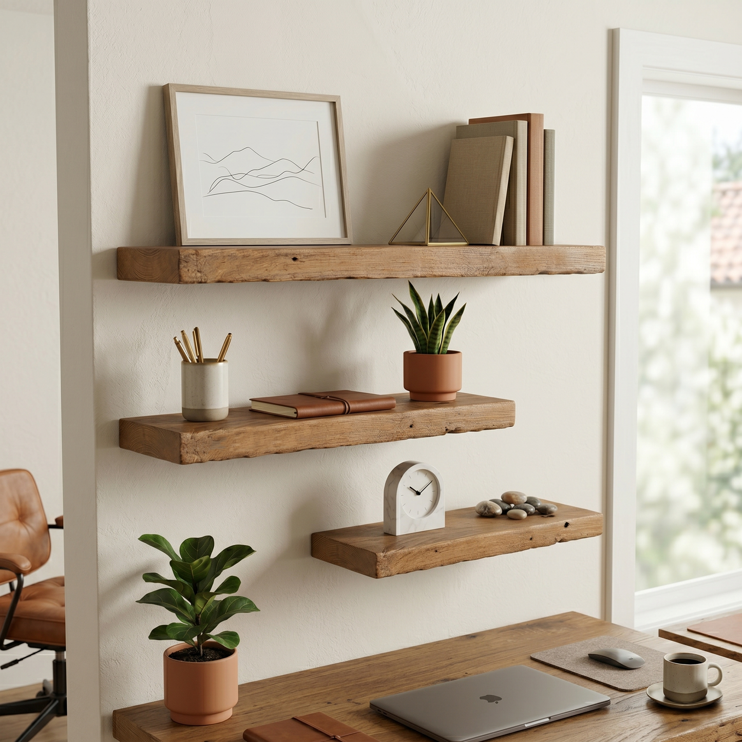 Reclaimed Rustic Wood Floating Shelf, Modern Natural Sustainable American Hardwood, Hidden Bracket, 1.5" Thick