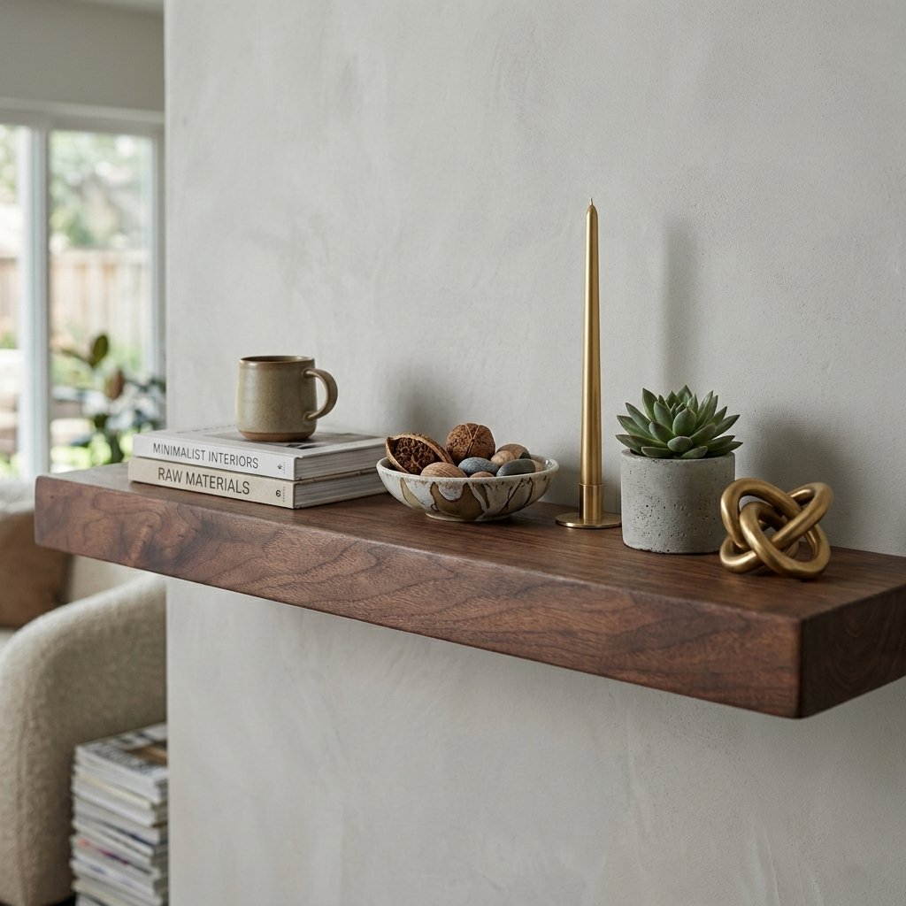 Walnut Floating Shelf,  Mid Century Modern Minimalist American Hardwood, Hidden Bracket, 1.75" Thick
