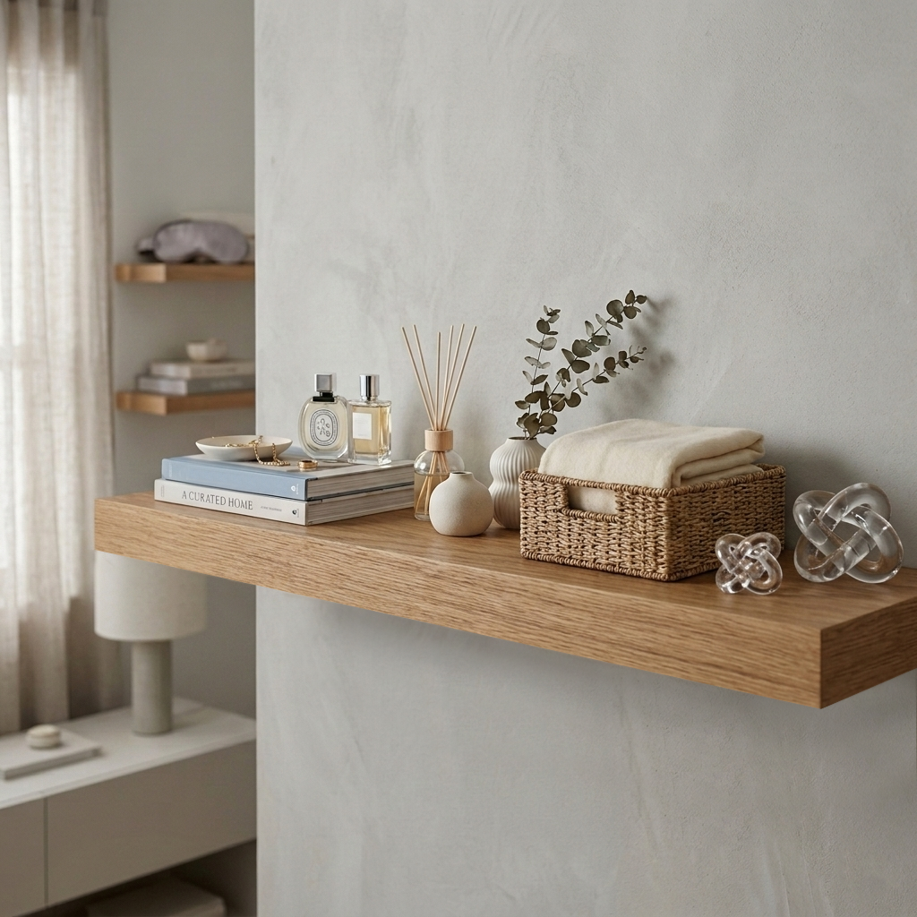 White Oak Floating Shelf, Mid Century Modern Minimalist American Hardwood, Hidden Bracket, 1.75" Thick
