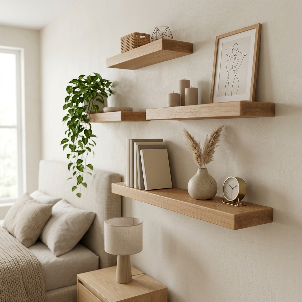 White Oak Floating Shelf, Mid Century Modern Minimalist American Hardwood, Hidden Bracket, 1.75" Thick